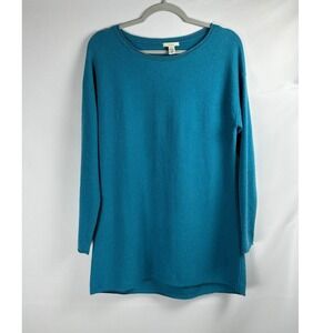 Caslon Cashmere Tunic Sweater Women L Blue Long Sleeve Soft Quiet Luxury Minimal